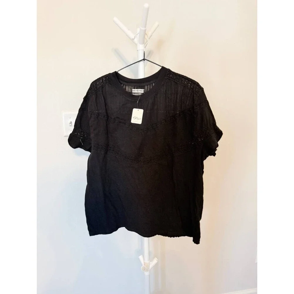 We The Free by Free People Striped Oversized Tee – Black – Size XS – NWT – $98 - Picture 6 of 7